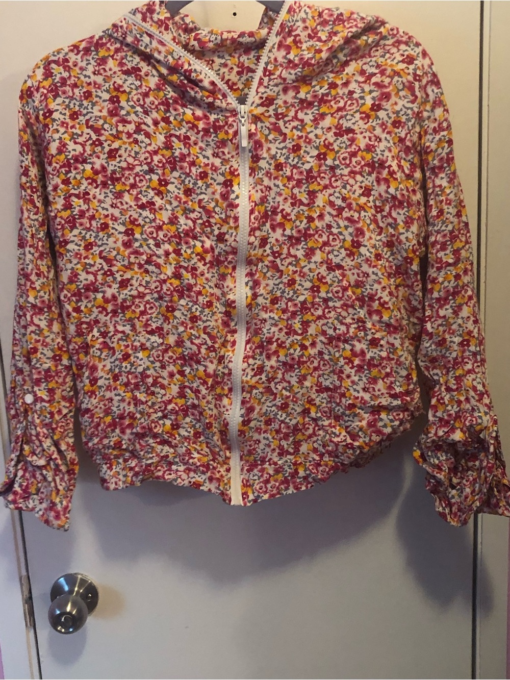 Floral Zip-Front Hooded Jacket - Pink Multi